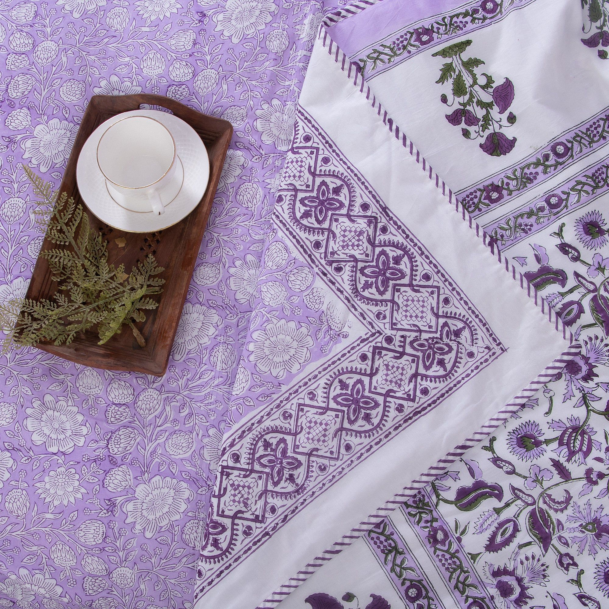 Hand Block Floral Printed Pure Soft Cotton Purple Dohar Blanket